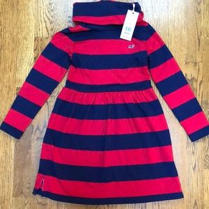 Vineyard Vines Brand New Girls red and navy stripe turtle neck dress size XS 5/6